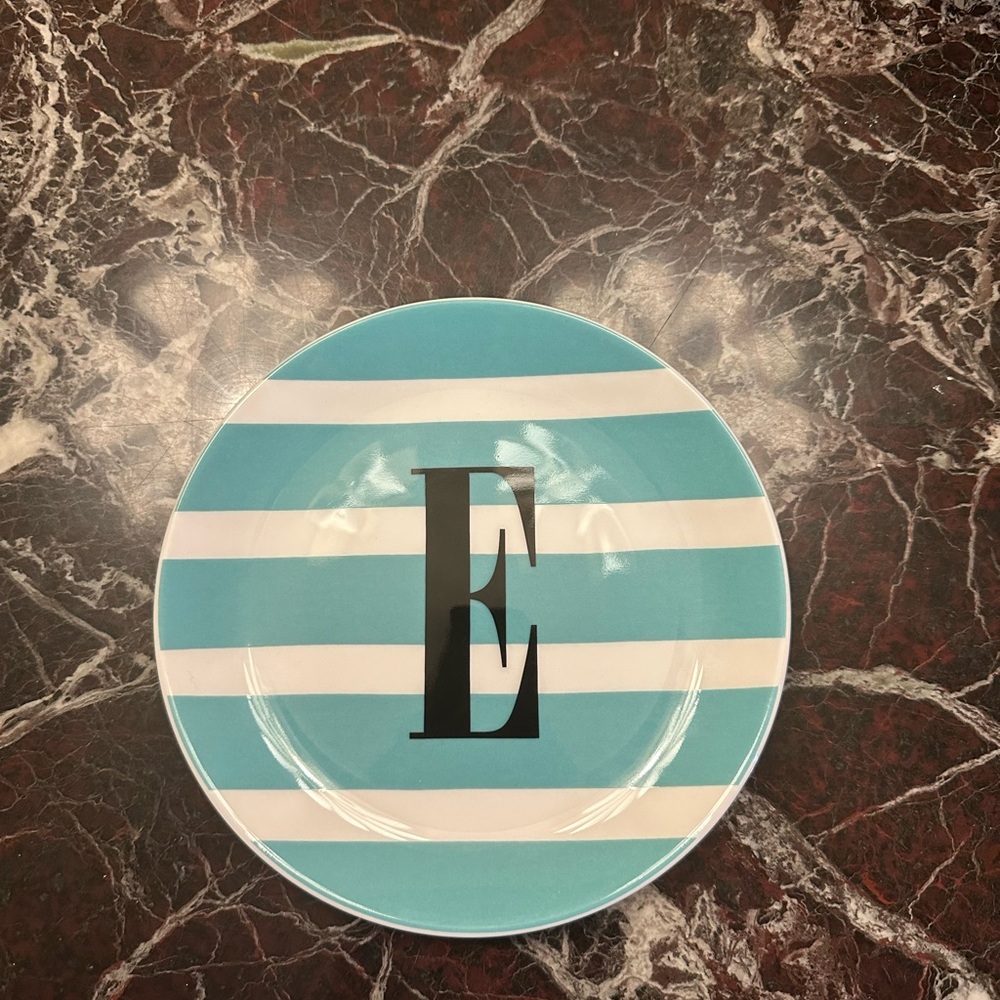 Kate Spade To The Letter ‘E’ Blue Striped Plate